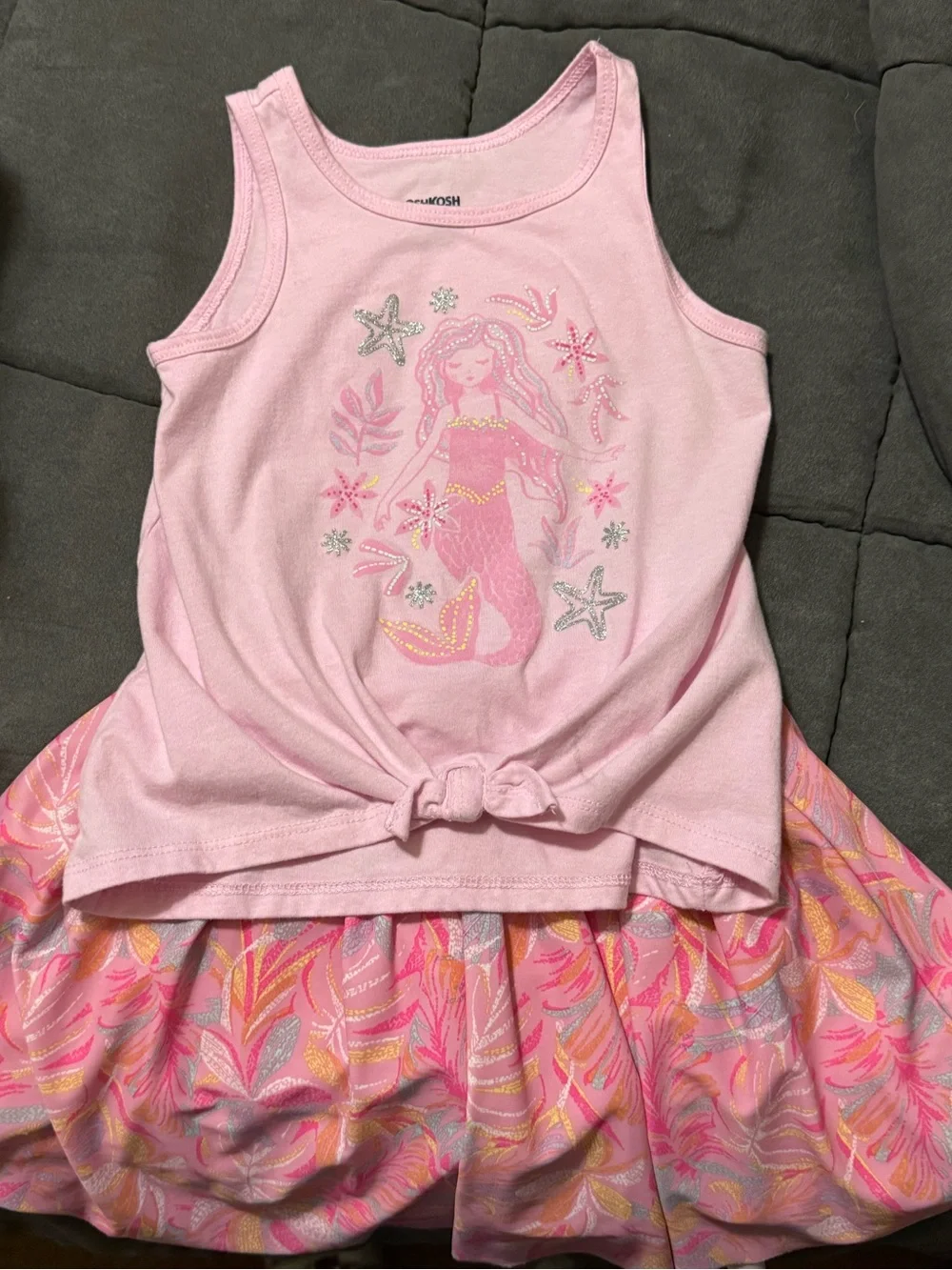 Set -OshKosh B'gosh Pink Mermaid Tie-Front Tank Top with matching tropical skirt